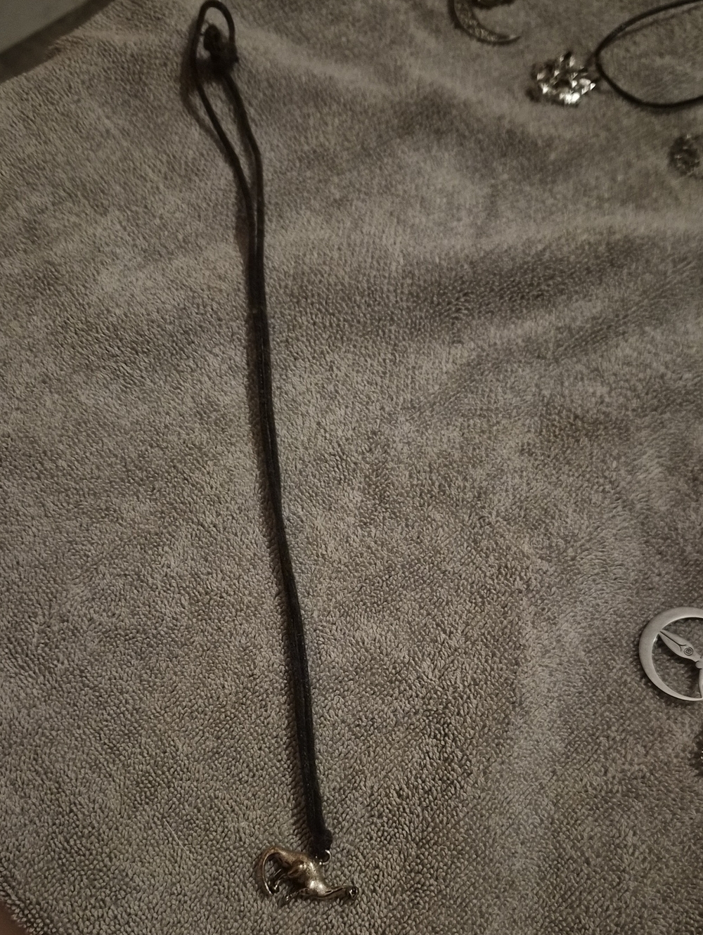 Black Cord Necklace with Small Silver Dino Charm